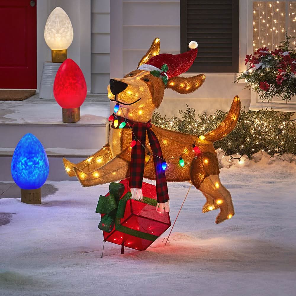 Feliz Cachorrinho de Natal Saltitante com 144 LEDs Coloridos
