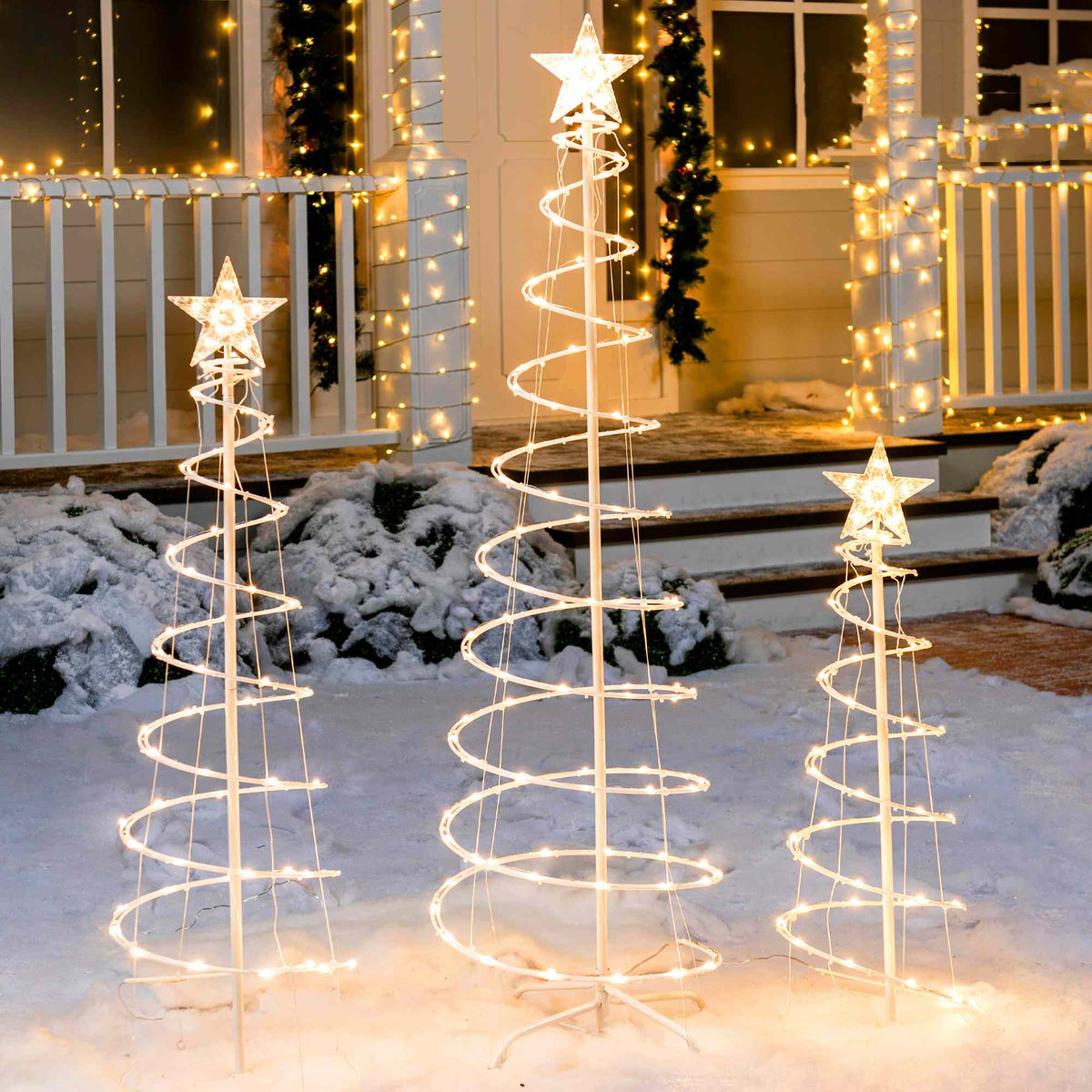Conjunto de 3 Árvores de Natal Espiral com Iluminação LED