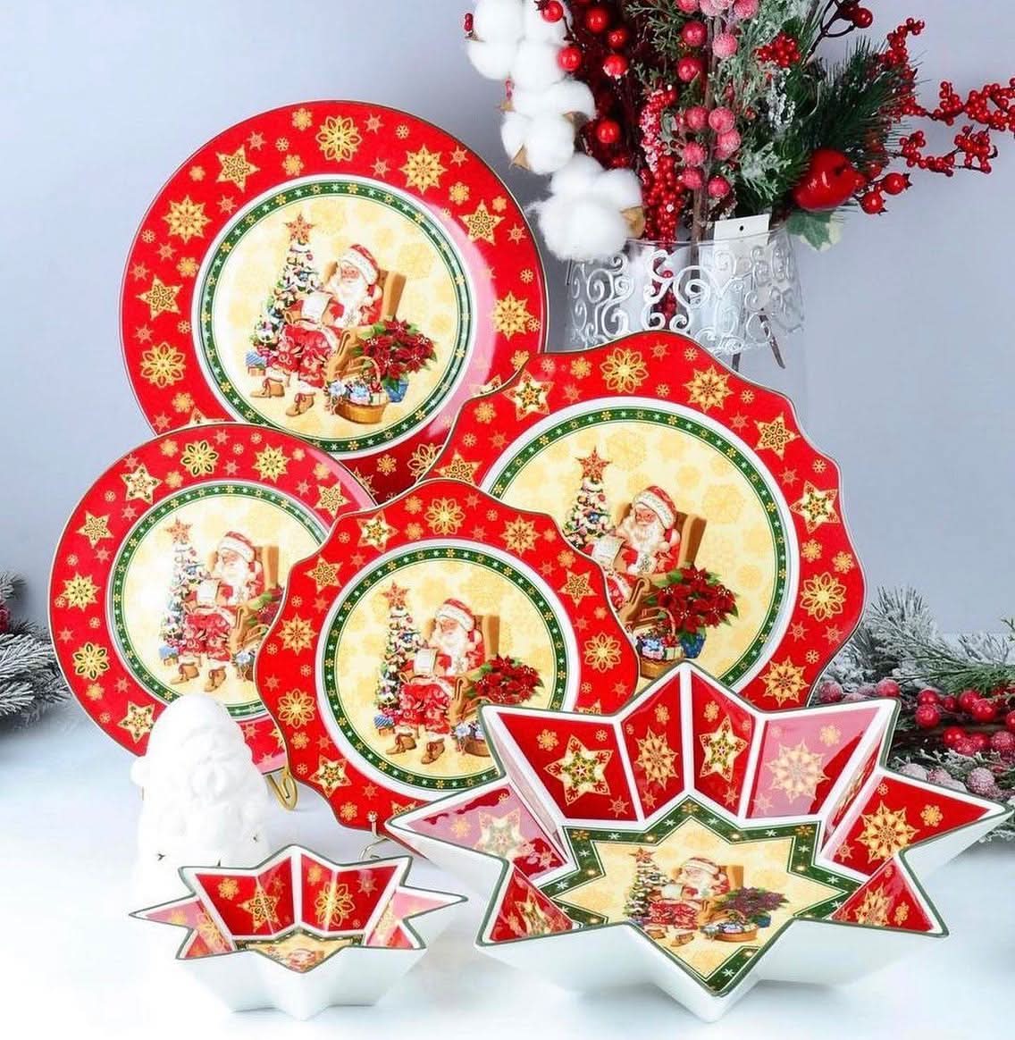 Conjunto Natalino de Porcelana com 6 Peças