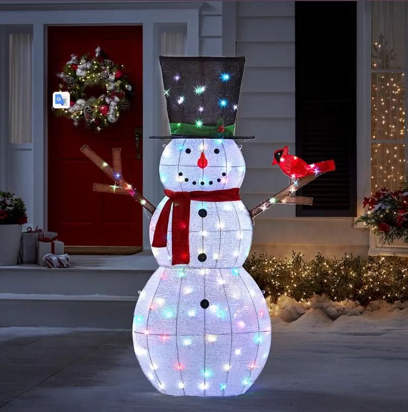 Boneco de Neve Brilhante com 100 LEDs Multicoloridos – Altura de 1,82 m