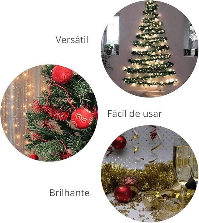 Conjunto de 10 Fitas Metalizadas Vermelhas para Decoração Natalina - 5cm x 2 Metros
