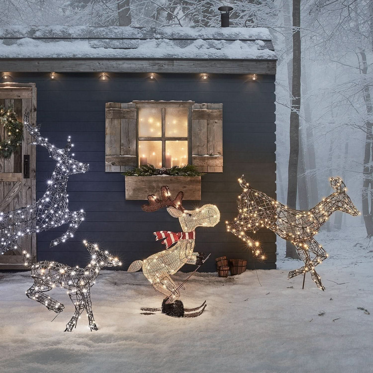 Alce Esquiador Iluminado com 50 LEDs Brancos Quentes – 86 cm