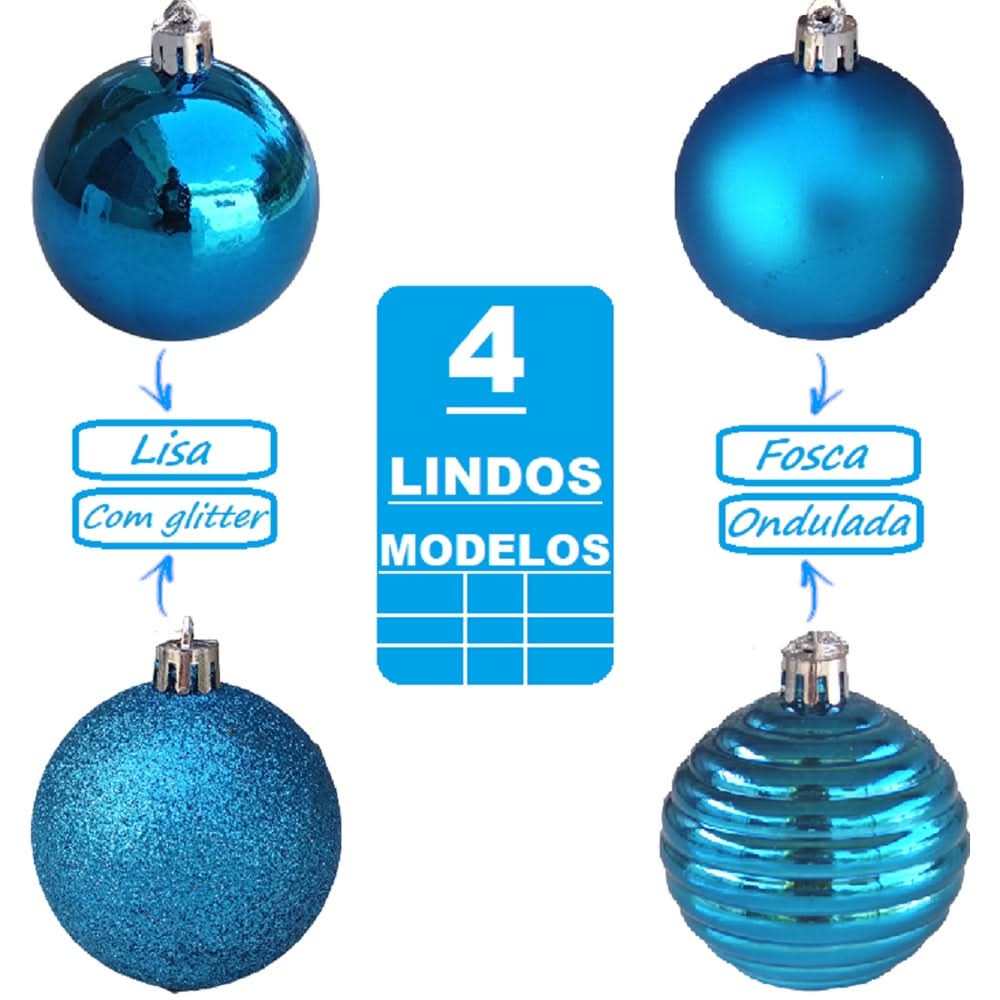 Conjunto de 20 Bolas de Natal Azuis Grandes com Glitter - 6cm
