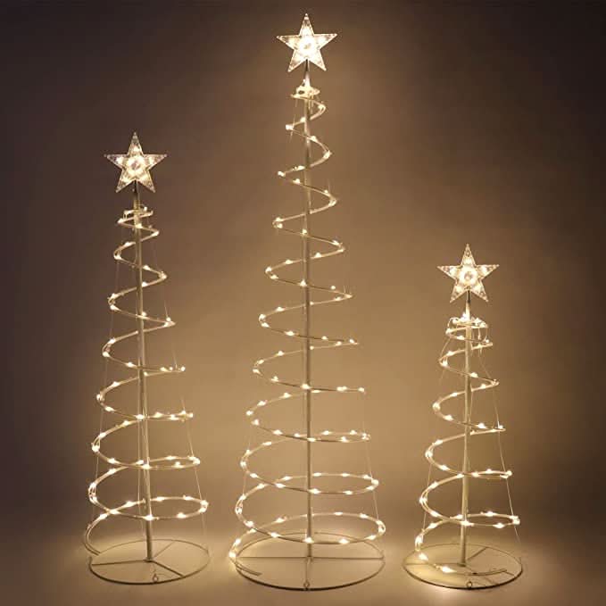 Conjunto de 3 Árvores de Natal Espiral com Iluminação LED
