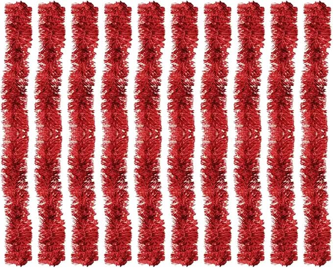Conjunto de 10 Fitas Metalizadas Vermelhas para Decoração Natalina - 5cm x 2 Metros
