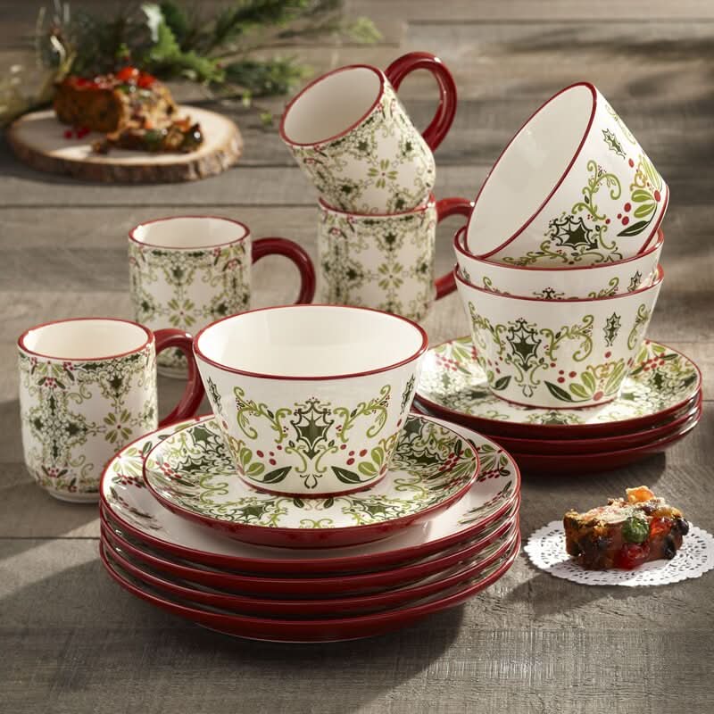 Conjunto de Porcelana Natalina com 16 Peças - Serviço para 4 Pessoas