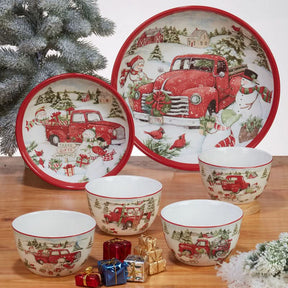Conjunto de Louças de Porcelana com Estampa Natalina - 16 Peças para 4 Pessoas