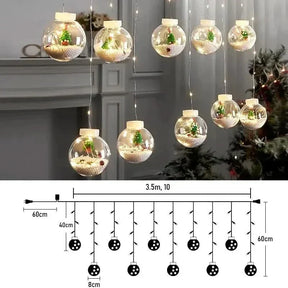 Decoração Natalina com Cortina de Luzes LED em Formato de Globos