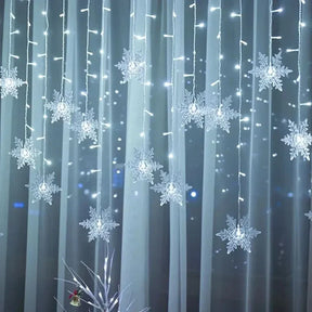 Decoração Natalina: Cortina de Luzes LED em Formato de Floco de Neve