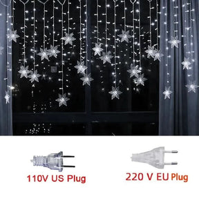 Decoração Natalina em LED: Cortina de Luzes com Flocos de Neve