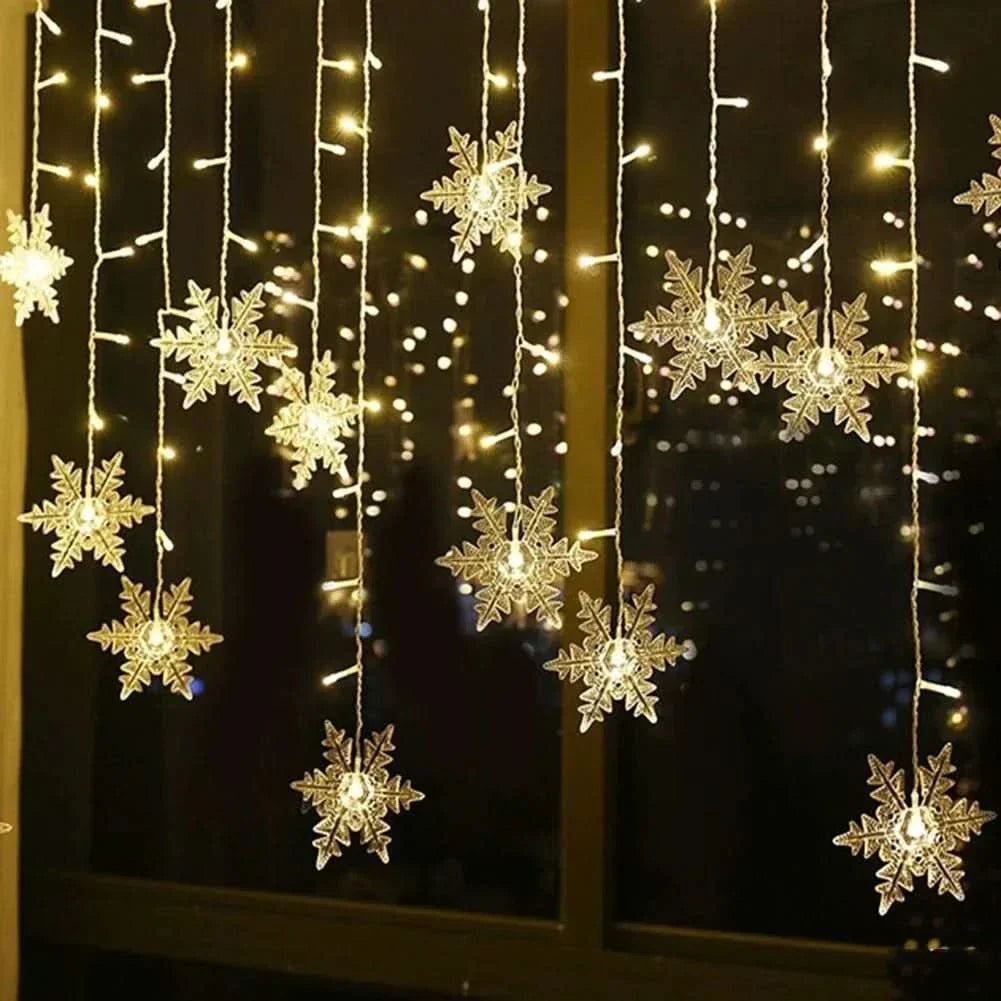 Decoração Natalina: Cortina de Luzes LED em Formato de Floco de Neve