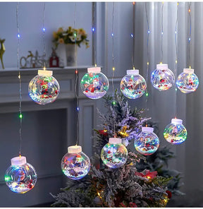 Decoração Natalina com Cortina de Luzes LED em Formato de Globos