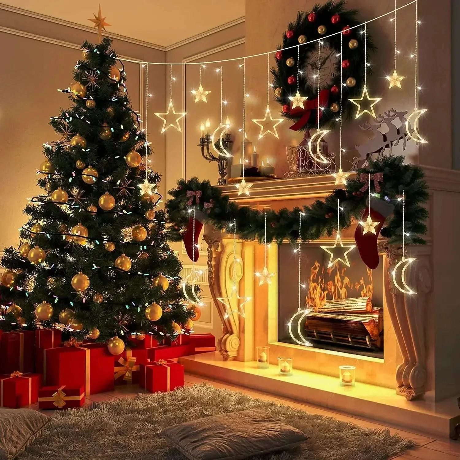 Iluminação Solar LED Estrela e Lua - Magia Natalina