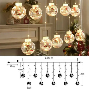 Decoração Natalina com Cortina de Luzes LED em Formato de Globos