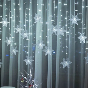 Decoração Natalina: Cortina de Luzes LED em Formato de Floco de Neve