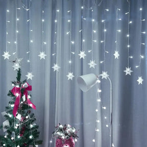 Decoração Natalina: Cortina de Luzes LED em Formato de Floco de Neve