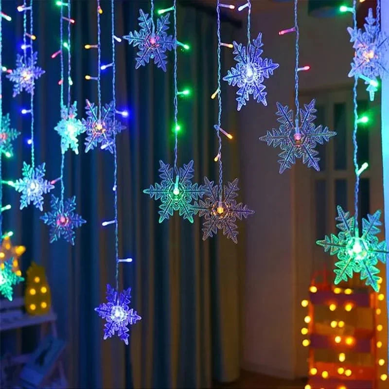 Decoração Natalina: Cortina de Luzes LED em Formato de Floco de Neve