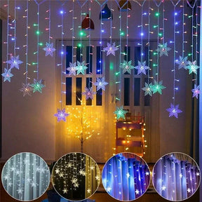 Decoração Natalina: Cortina de Luzes LED em Formato de Floco de Neve