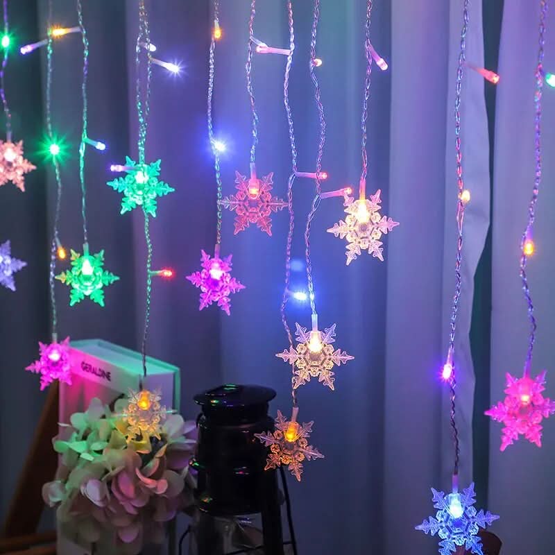 Decoração Natalina em LED: Cortina de Luzes com Flocos de Neve