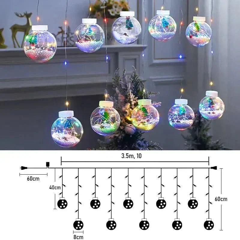 Decoração Natalina com Cortina de Luzes LED em Formato de Globos