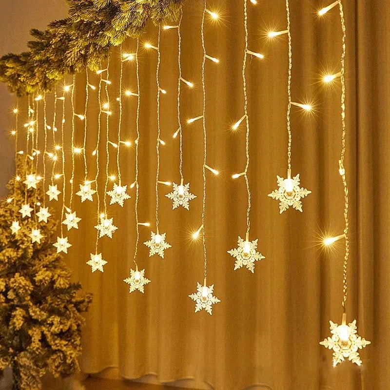 Decoração Natalina em LED: Cortina de Luzes com Flocos de Neve
