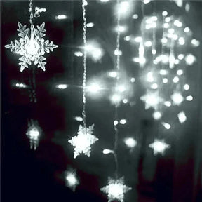 Decoração Natalina: Cortina de Luzes LED em Formato de Floco de Neve