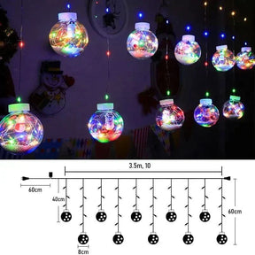 Decoração Natalina com Cortina de Luzes LED em Formato de Globos