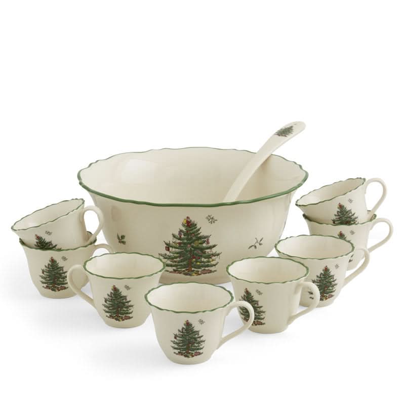 Conjunto de 10 Peças de Porcelana com Estampa de Árvore de Natal
