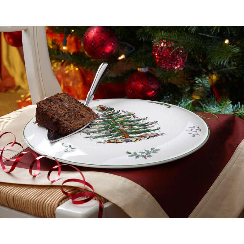 Conjunto de Prato e Espátula para Bolo - Design de Árvore de Natal