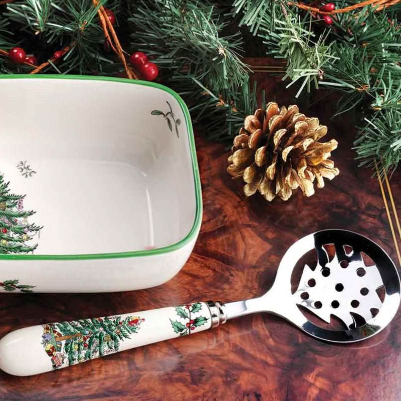 Conjunto de Travessa e Colher - Estampa de Árvore de Natal