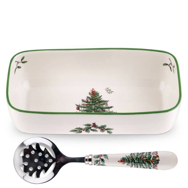 Conjunto de Travessa e Colher - Estampa de Árvore de Natal