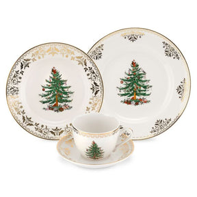 Conjunto de 4 Peças com Estampa de Árvore de Natal e Detalhes Dourados - Serviço Individual