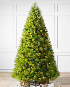 Árvore de Natal Verde Monterey Pine com Galhos Longos, Base Metálica e Micro LEDs Coloridos Integrados