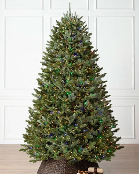 Árvore de Natal Fraser Fir com Galhos Flexíveis, Base Metálica e Micro LEDs Coloridos Integrados