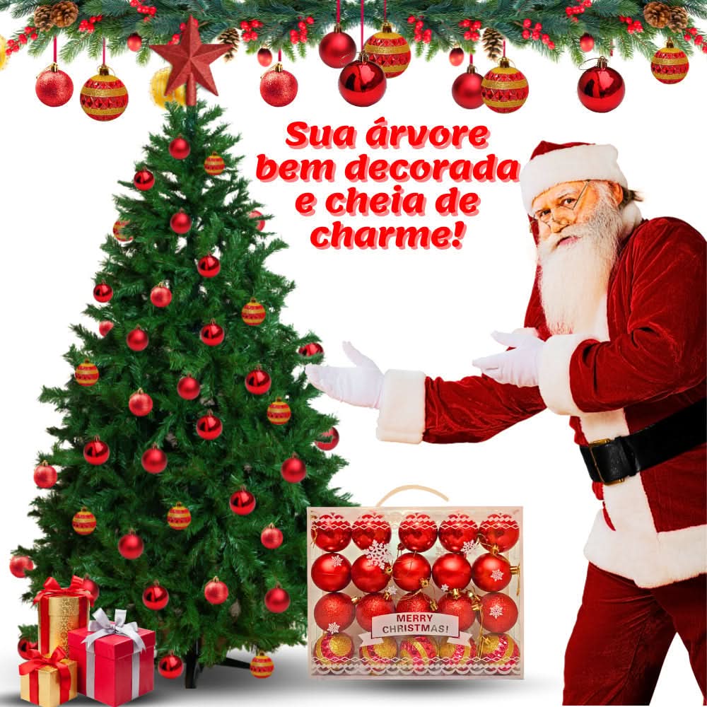 Conjunto de 20 Bolas de Natal Grandes 6cm Decoradas em Fosco com Glitter