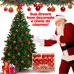 Conjunto de 20 Bolas de Natal Grandes 6cm Decoradas em Fosco com Glitter