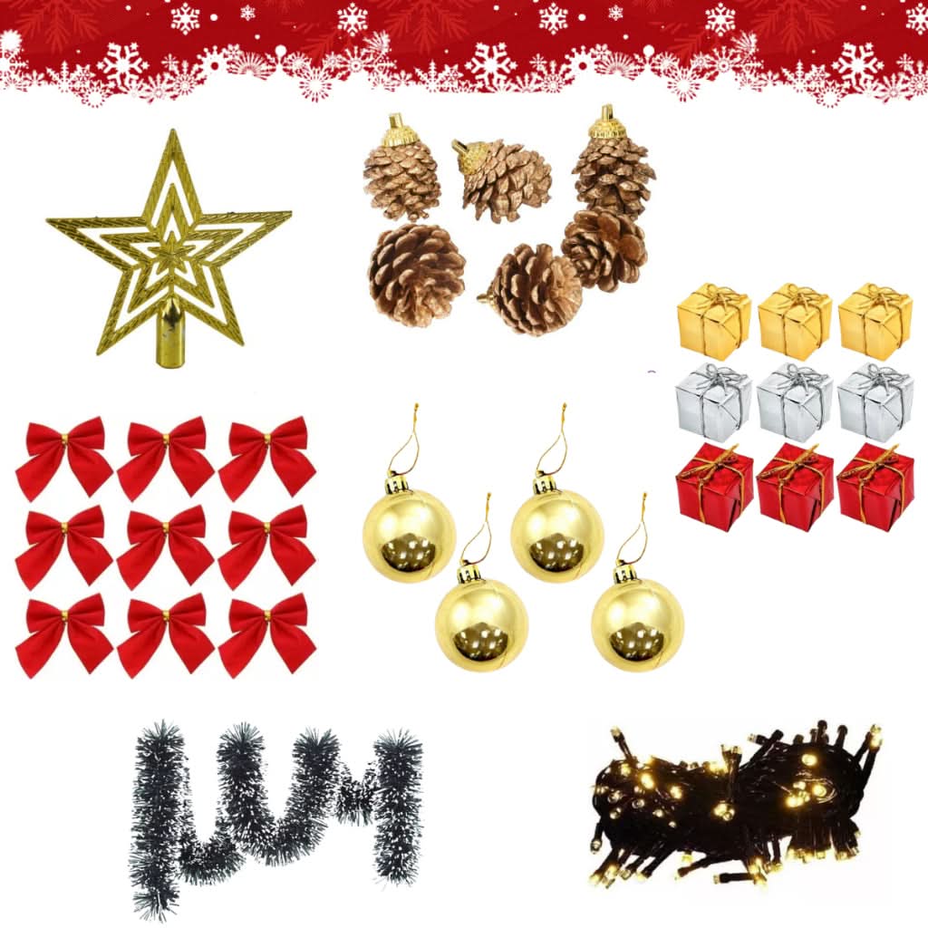 Conjunto de 35 Enfeites de Natal para Decoração de Árvore/Pinheiro: Bolinhas, Luzes Pisca-Pisca e Pendentes Luxuosos