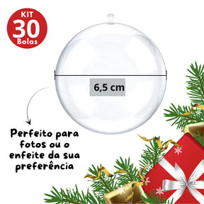 Conjunto com 30 Esferas Acrílicas de Natal para Fotos e Lembrancinhas - 6,5 cm