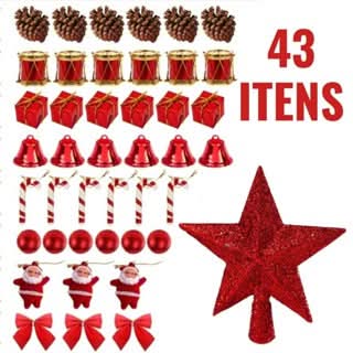 Kit 43 Enfeites de Natal: Estrelas e Bolinhas para Decoração de Árvores
