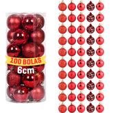 Conjunto com 100 Bolinhas Decorativas para Árvore de Natal - 6 cm