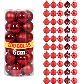 Conjunto com 100 Bolinhas Decorativas para Árvore de Natal - 6 cm