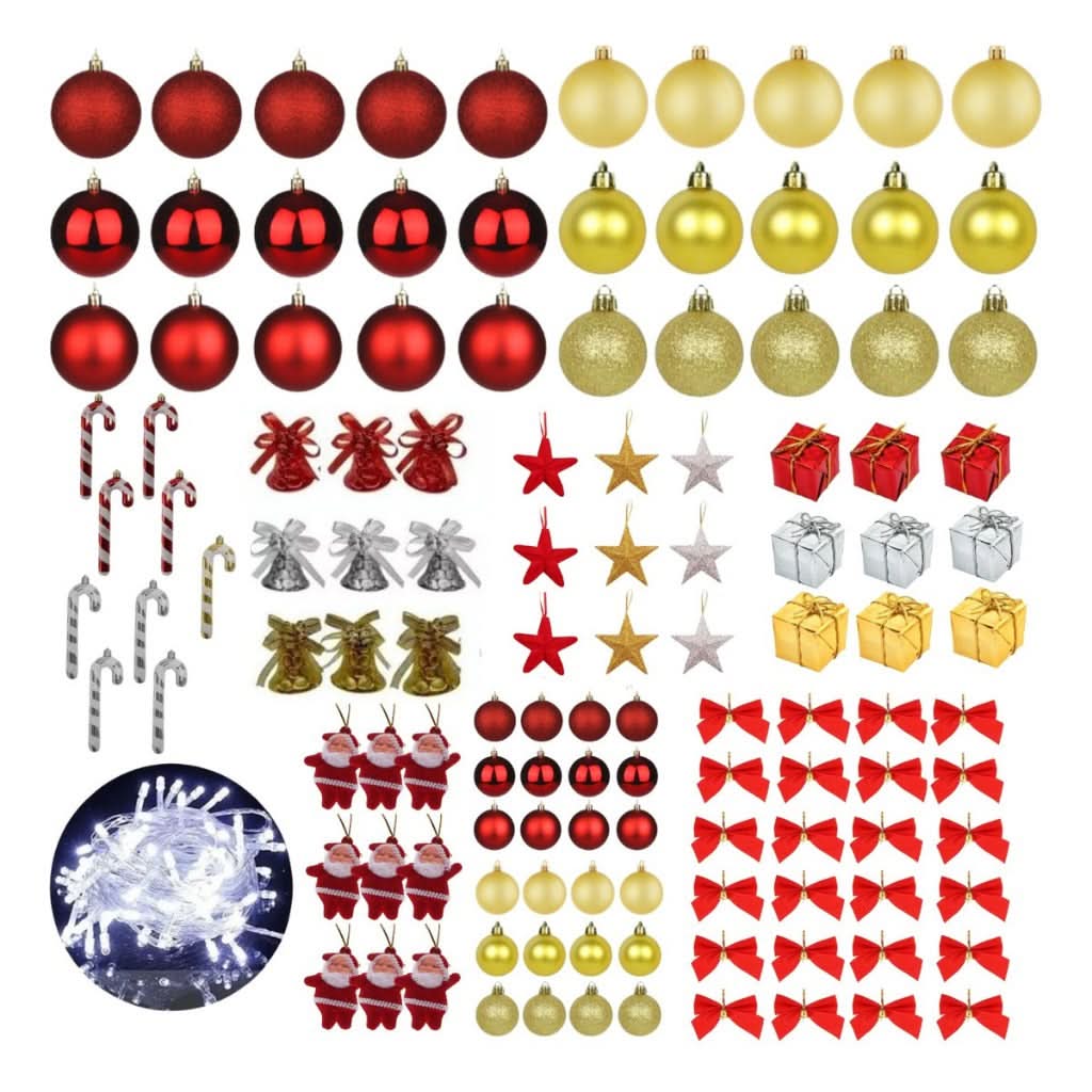Kit de 125 Enfeites Pendentes para Árvores de Natal - Bolinhas com Luzes LED Pisca-Pisca