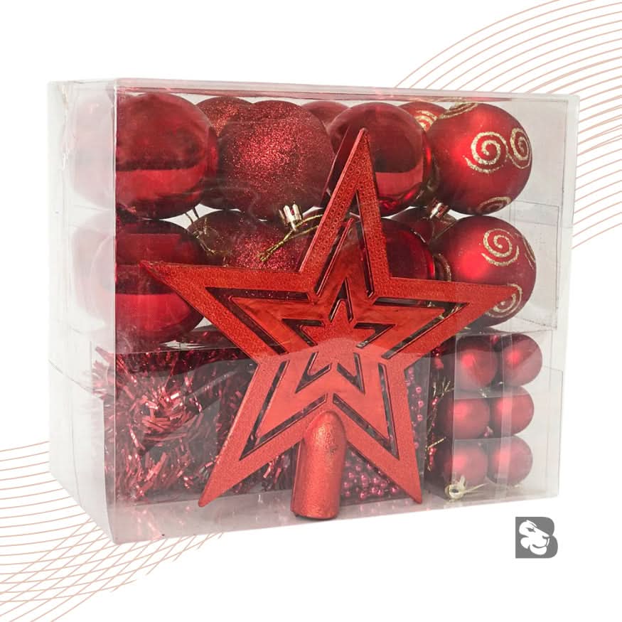 Conjunto de 44 Enfeites Natalinos para Árvore: Estrelas, Bolas, Festão, Cordão de Pérolas