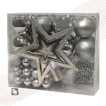 Conjunto de 44 Enfeites Natalinos para Árvore: Estrelas, Bolas, Festão, Cordão de Pérolas