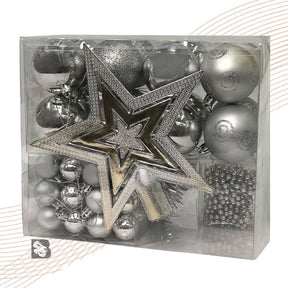 Conjunto de 44 Enfeites Natalinos para Árvore: Estrelas, Bolas, Festão, Cordão de Pérolas
