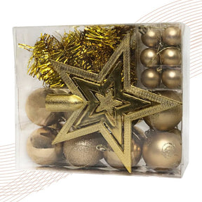 Conjunto de 44 Enfeites Natalinos para Árvore: Estrelas, Bolas, Festão, Cordão de Pérolas