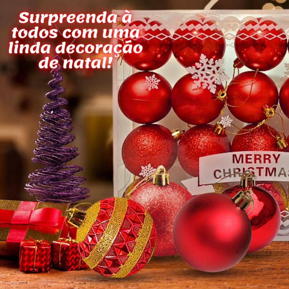 Conjunto de 20 Bolas de Natal Grandes 6cm Decoradas em Fosco com Glitter