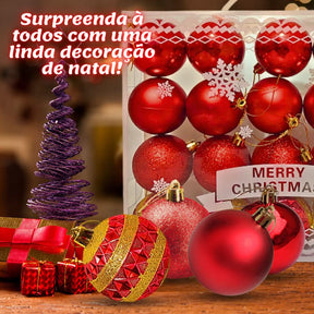 Conjunto de 20 Bolas de Natal Grandes 6cm Decoradas em Fosco com Glitter