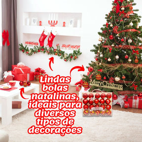 Conjunto de 20 Bolas de Natal Grandes 6cm Decoradas em Fosco com Glitter