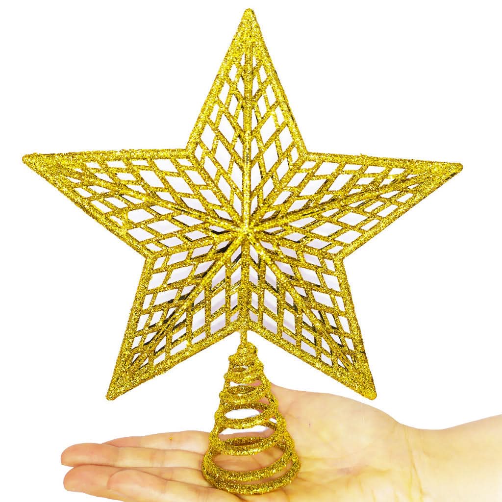 Estrela de Natal Brilhante com Glitter - Ponteira de 20cm para Decoração de Árvore